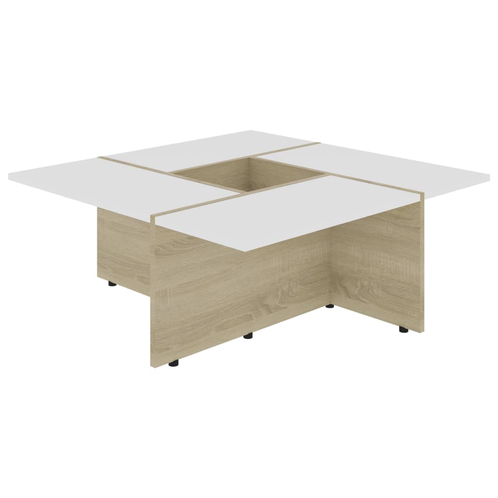 vidaXL Coffee Table White and Sonoma Oak 79.5x79.5x30 cm Engineered Wood
