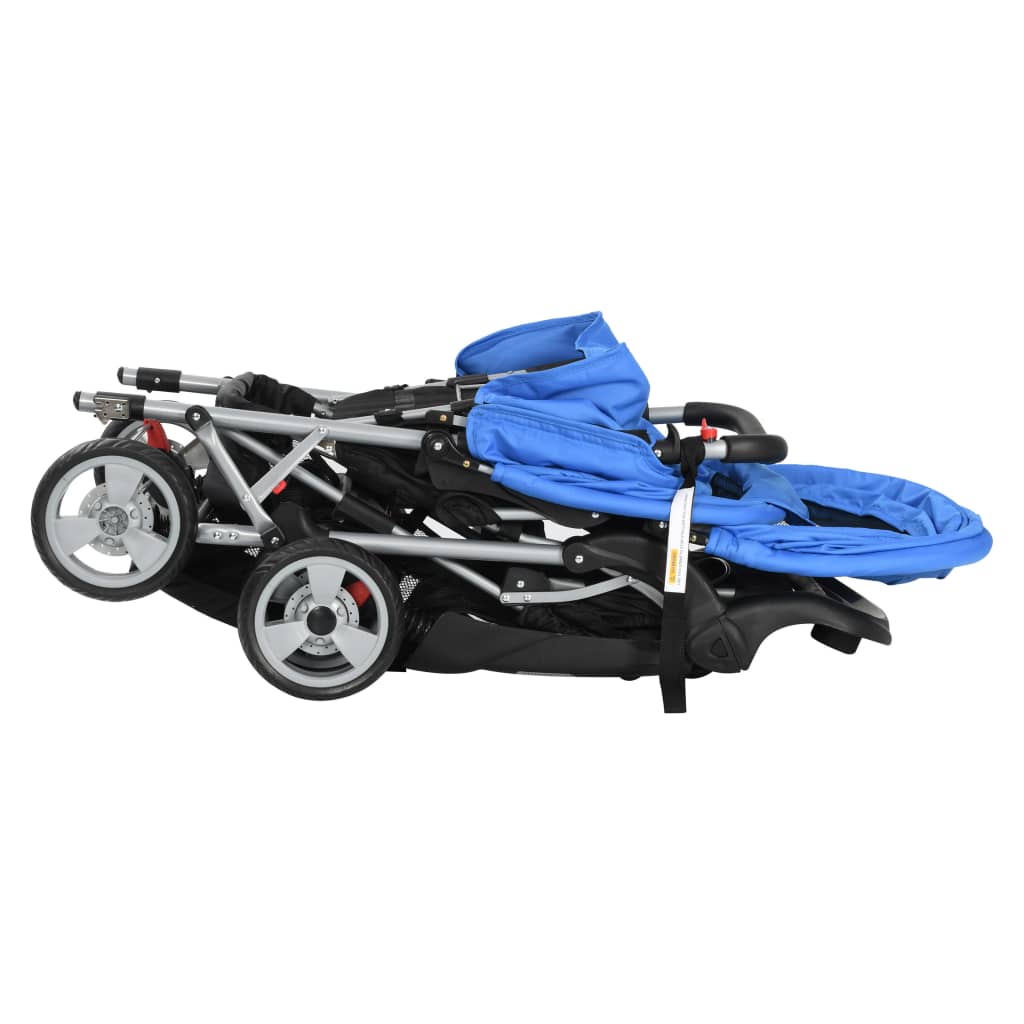 vidaXL Tandem Stroller Steel Blue and Black