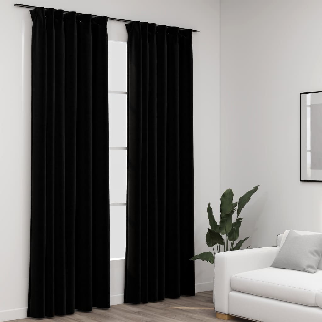 vidaXL Linen-Look Blackout Curtains with Hooks 2 pcs Black 140x225 cm