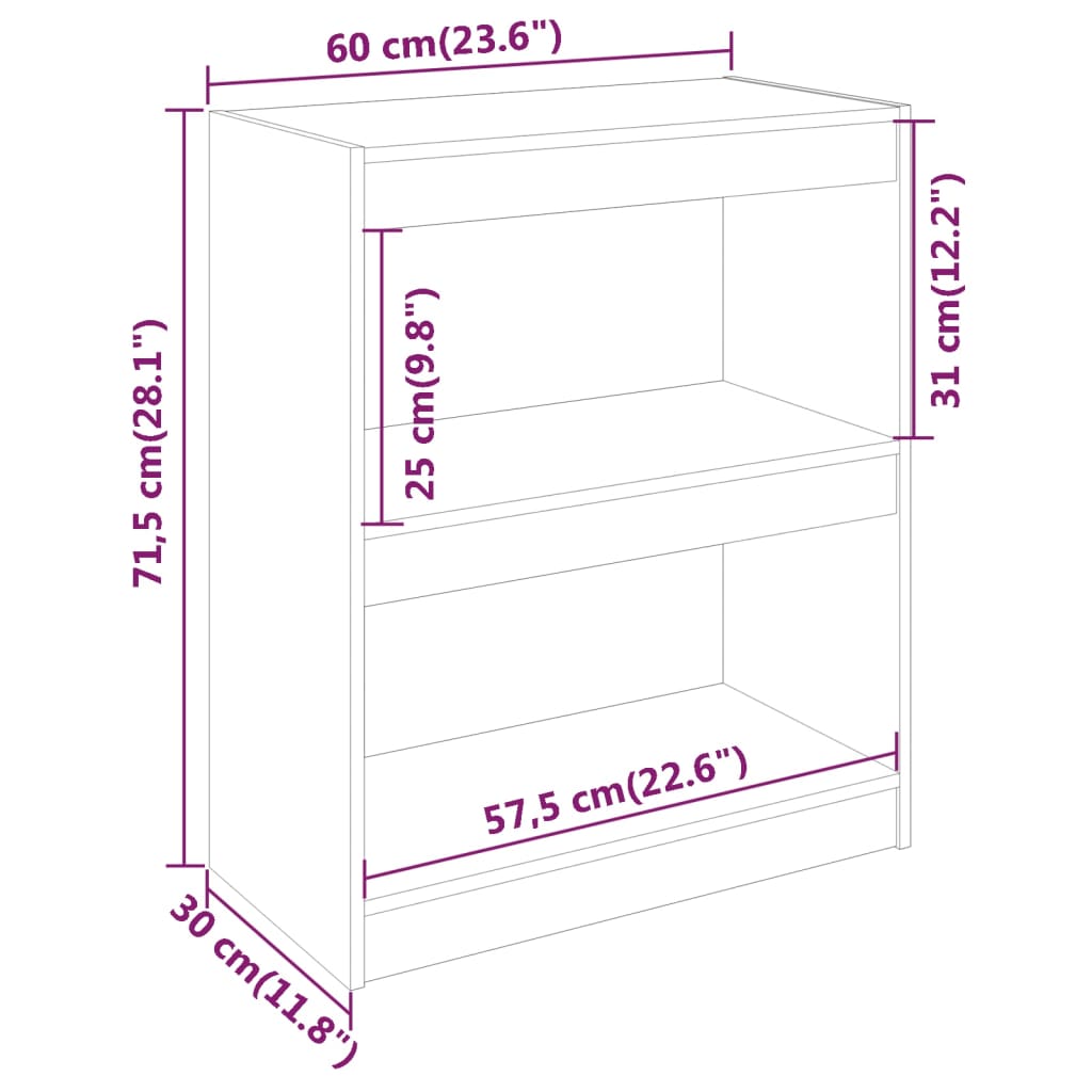 vidaXL Book Cabinet/Room Divider 60x30x71.5 cm Solid Wood Pine