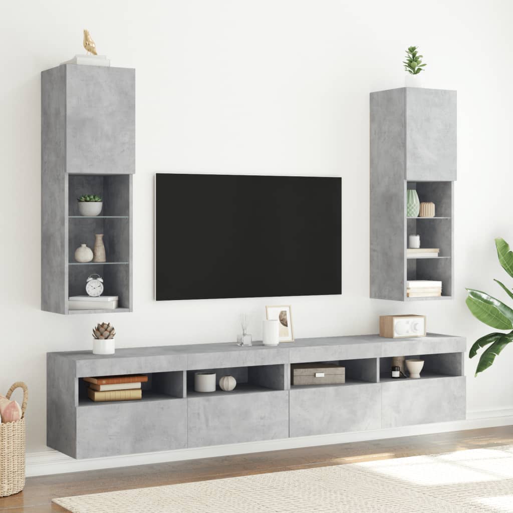 vidaXL TV Cabinets with LED Lights 2 pcs Concrete Grey 30.5x30x102 cm