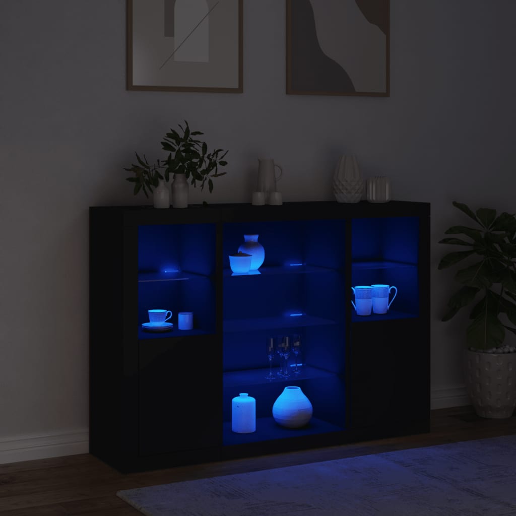 vidaXL Sideboards with LED Lights 3 pcs Black Engineered Wood