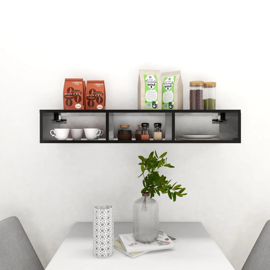 vidaXL Wall Shelf High Gloss Black 102x30x17 cm Engineered Wood