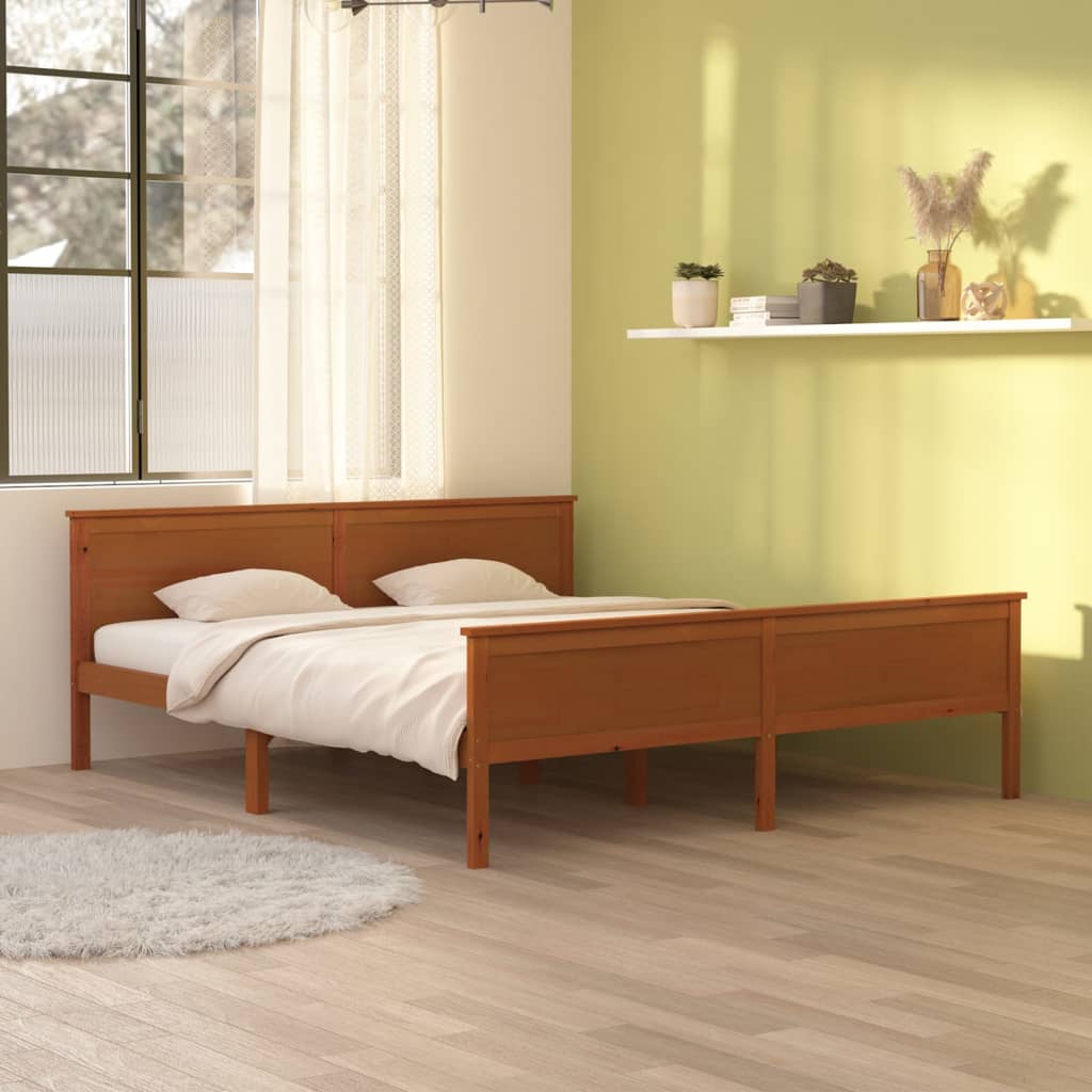 vidaXL Bed Frame Honey Brown Solid Wood Pine 180x200 cm Super King