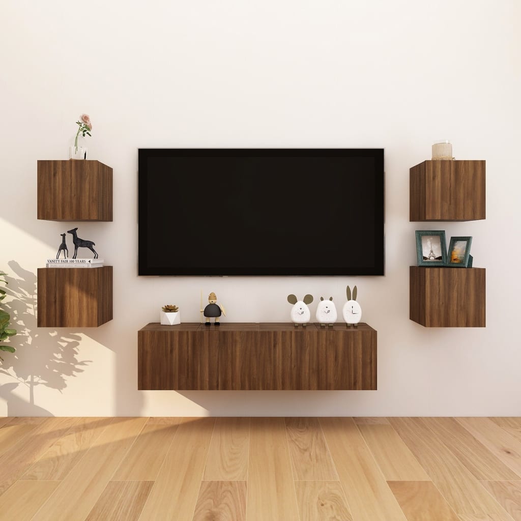 vidaXL Wall Mounted TV Cabinet 4 pcs Brown Oak 30.5x30x30 cm