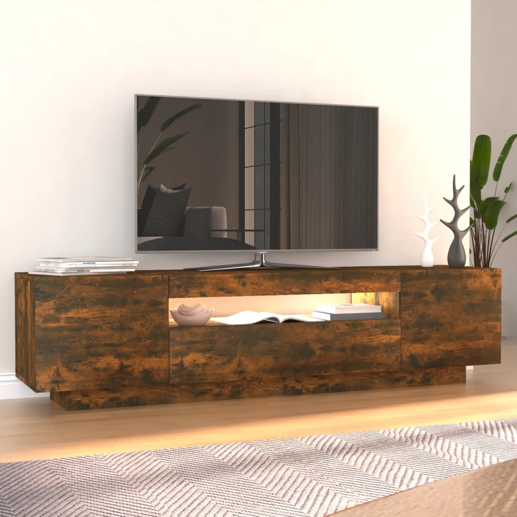 vidaXL TV Cabinet with LED Lights Smoked Oak 160x35x40 cm