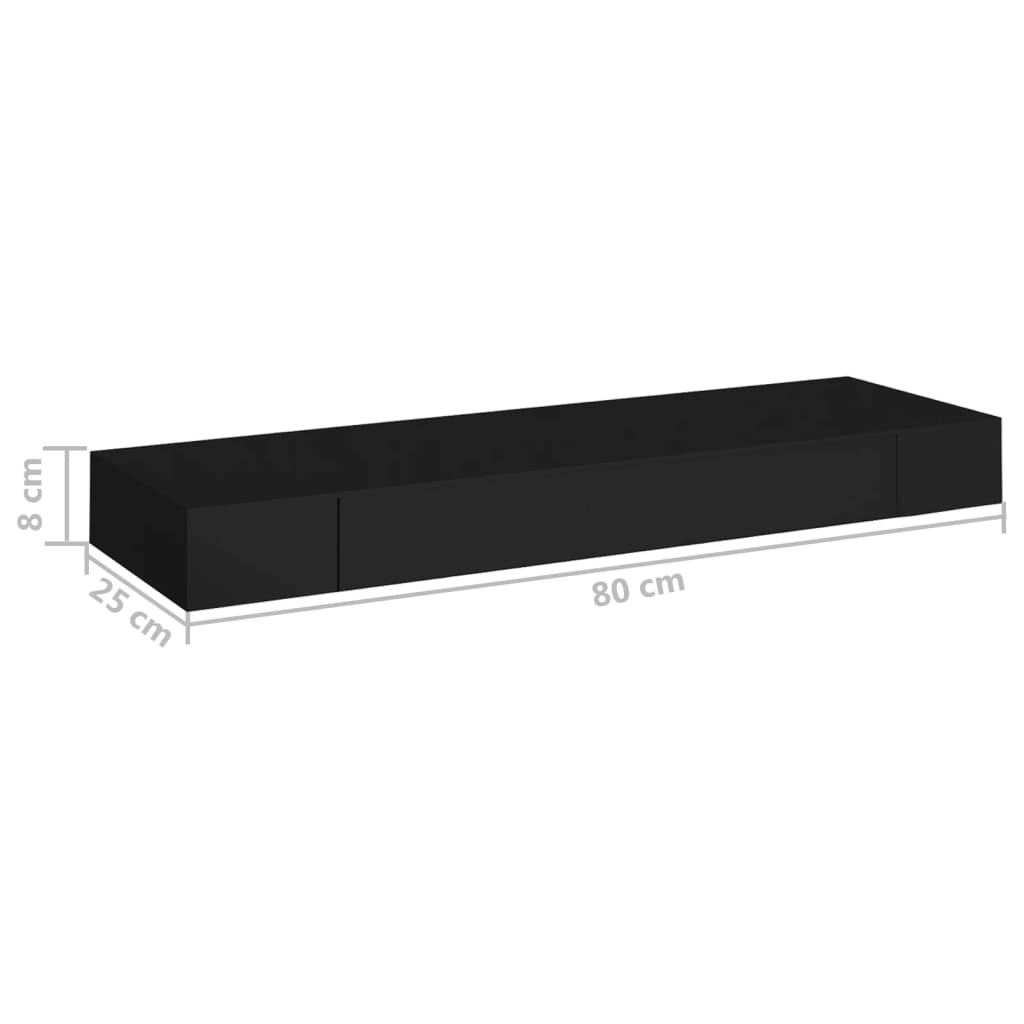 vidaXL Floating Wall Shelf with Drawer Black 80x25x8 cm