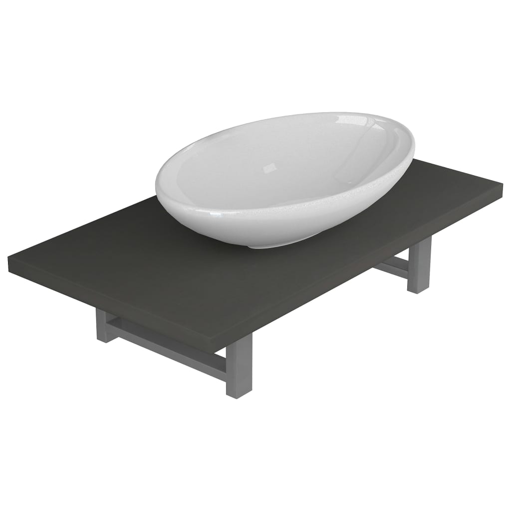 vidaXL Two Piece Bathroom Furniture Set Ceramic Grey