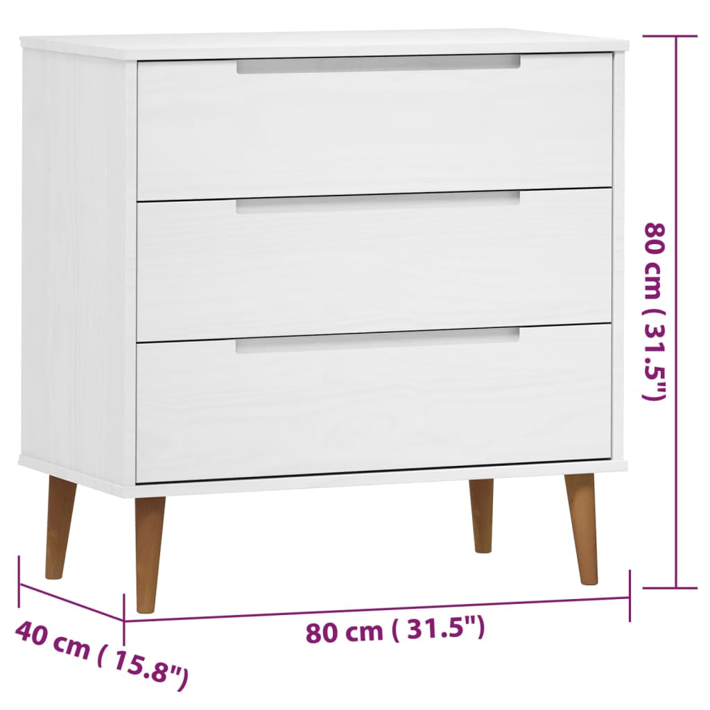 vidaXL Drawer Cabinet MOLDE White 80x40x80 cm Solid Wood Pine