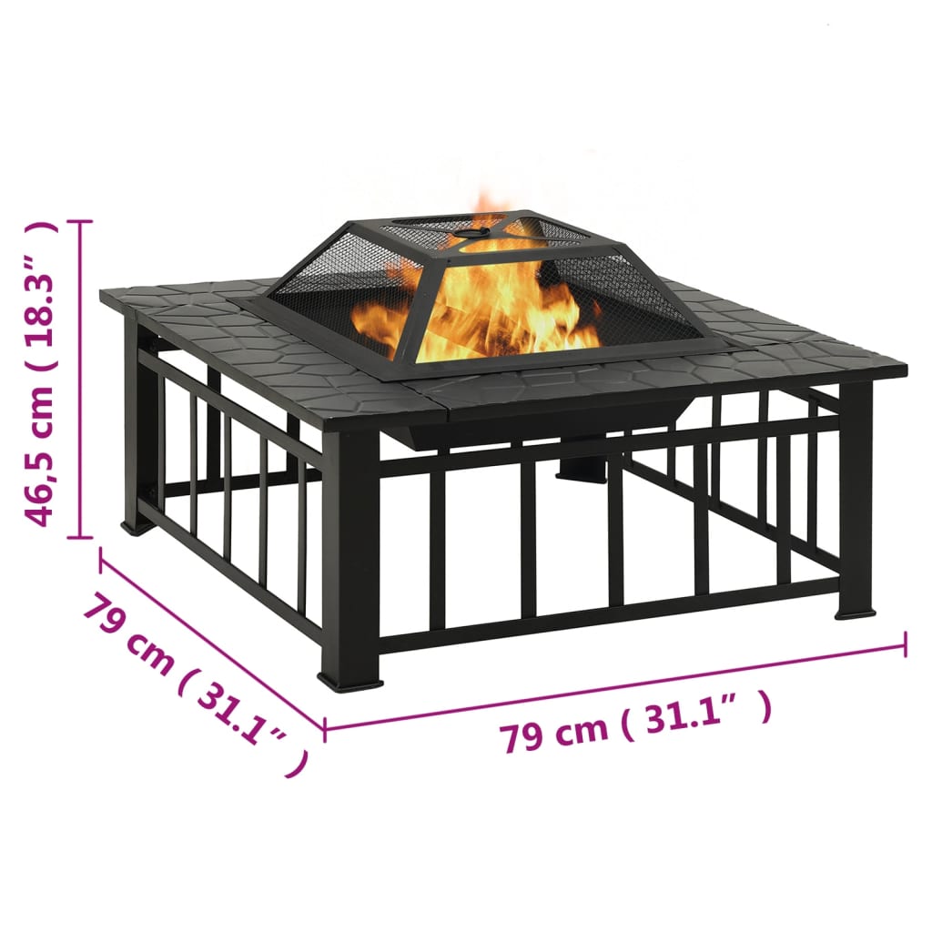 vidaXL Fire Pit with Poker 79x79x46.5 cm XXL Steel