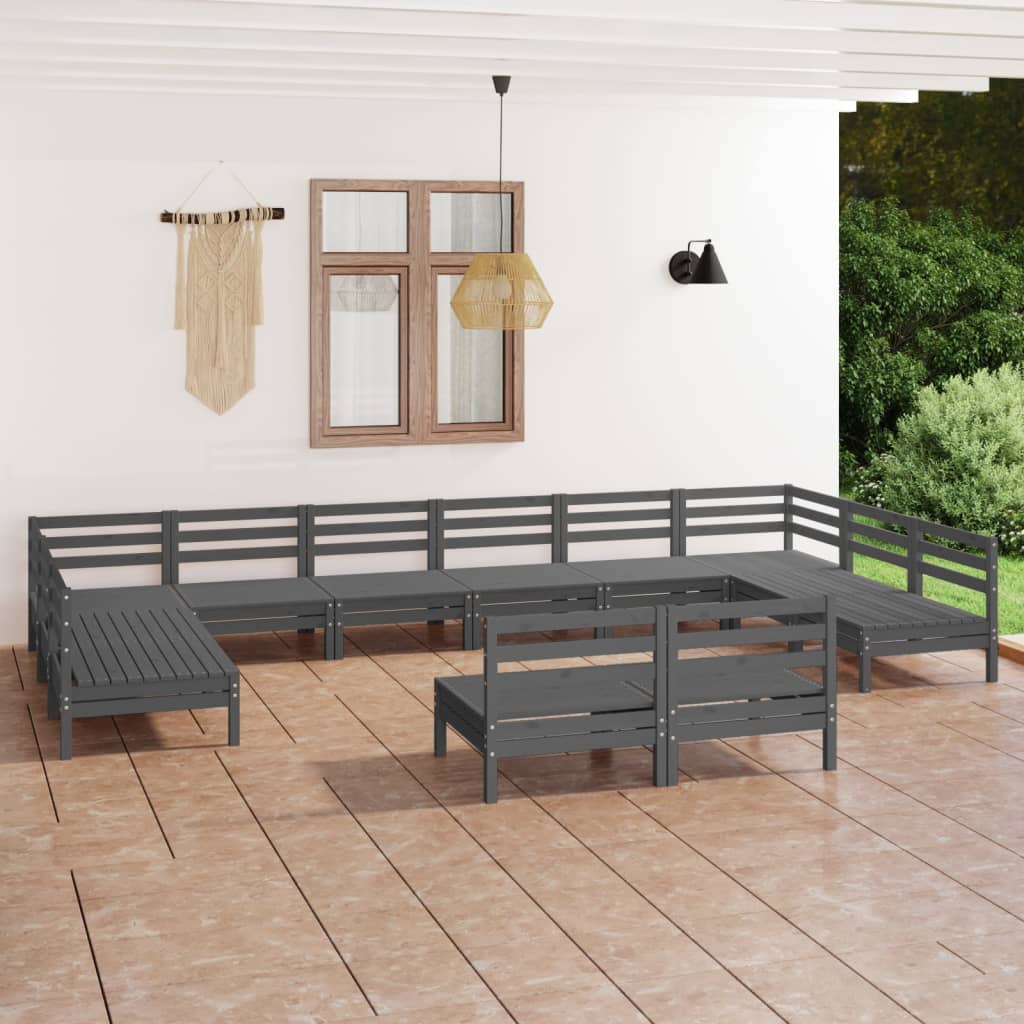 vidaXL 12 Piece Garden Lounge Set Grey Solid Pinewood