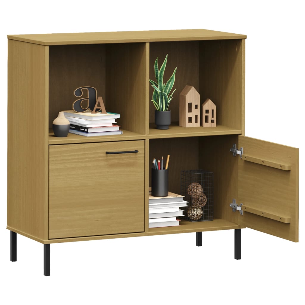 vidaXL Bookcase with Metal Legs Brown 90x35x90.5 cm Solid Wood OSLO
