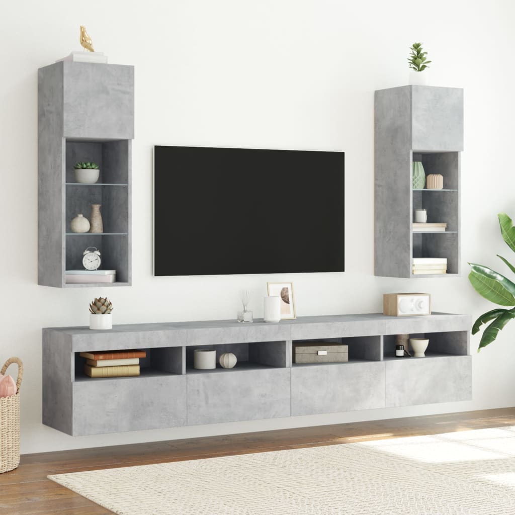 vidaXL TV Cabinets with LED Lights 2 pcs Concrete Grey 30.5x30x90 cm