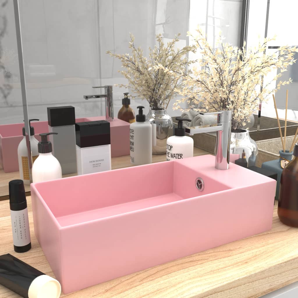 vidaXL Bathroom Sink with Overflow Ceramic Matt Pink
