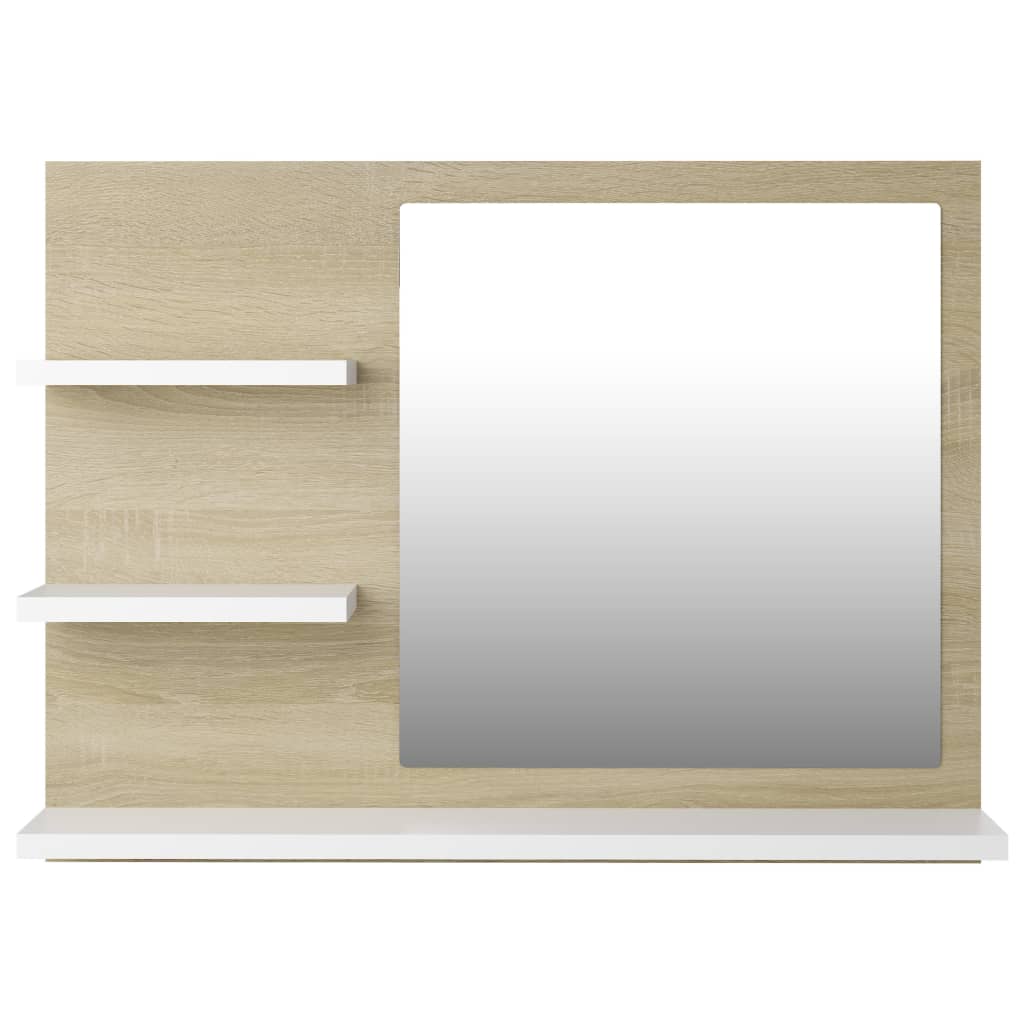 vidaXL Bathroom Mirror White and Sonoma Oak 60x10.5x45 cm Engineered Wood
