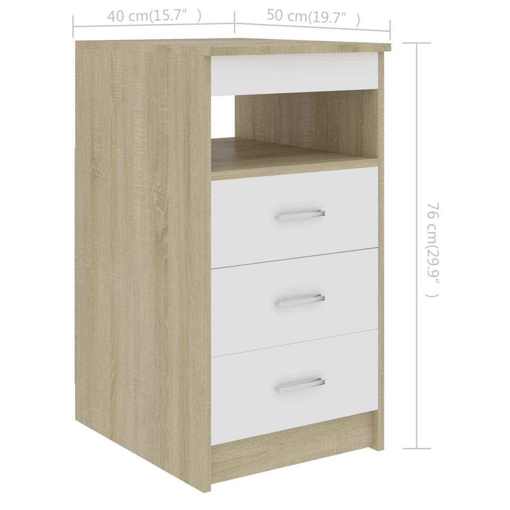 vidaXL Drawer Cabinet White and Sonoma Oak 40x50x76 cm Engineered Wood