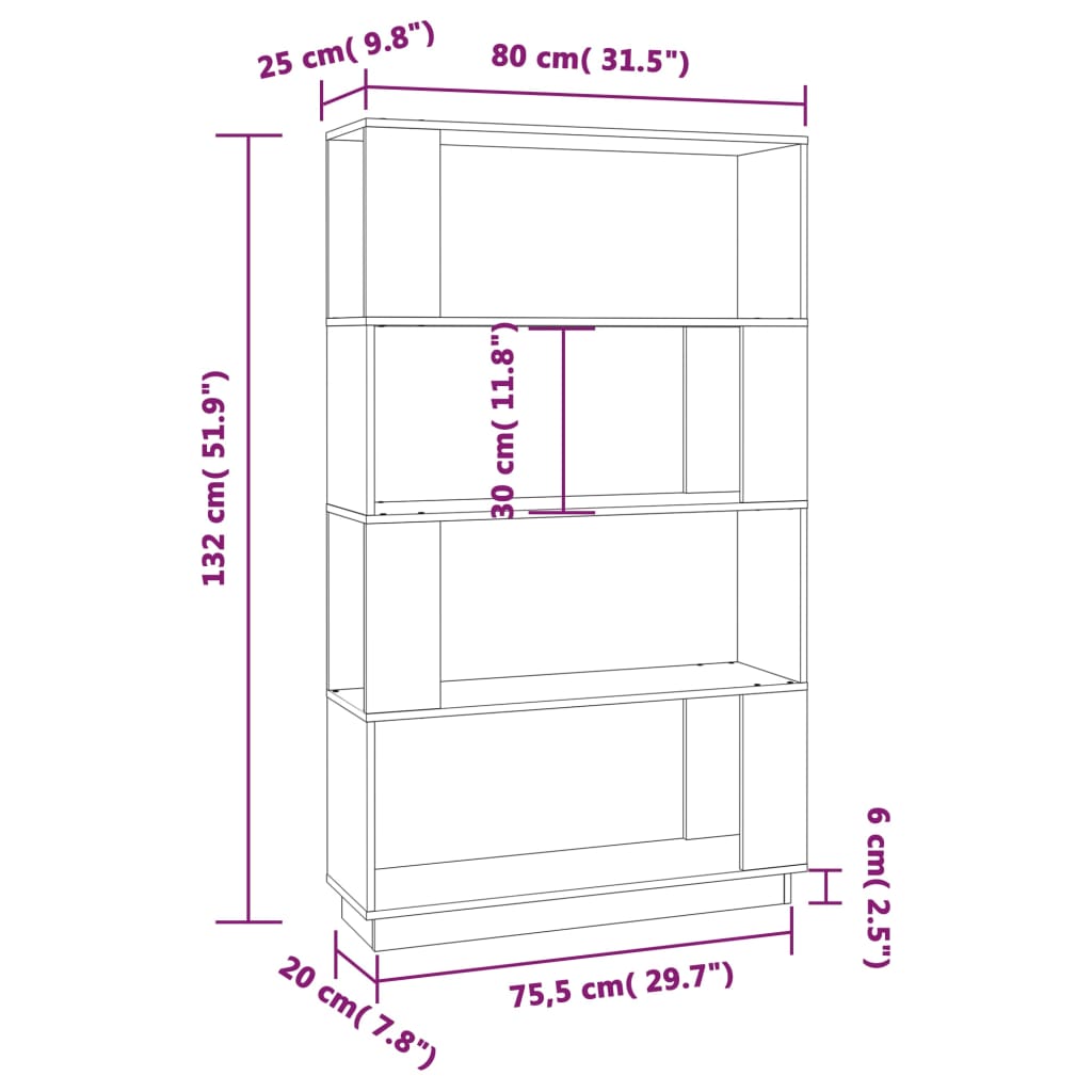 vidaXL Book Cabinet/Room Divider Black 80x25x132 cm Solid Wood Pine