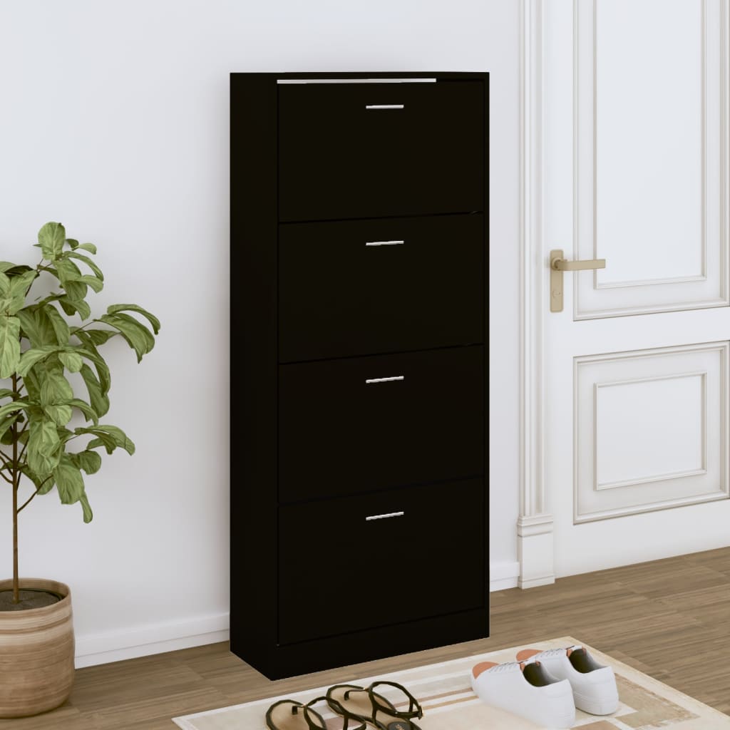 vidaXL Shoe Cabinet Black 63x24x147 cm Engineered Wood