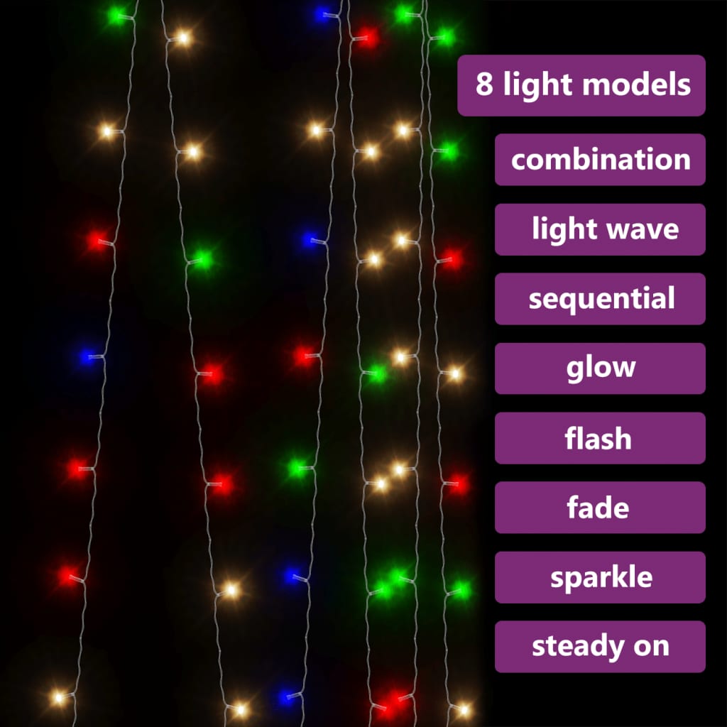 vidaXL LED Curtain Fairy Lights 3x3m 300 LED Colourful 8 Function