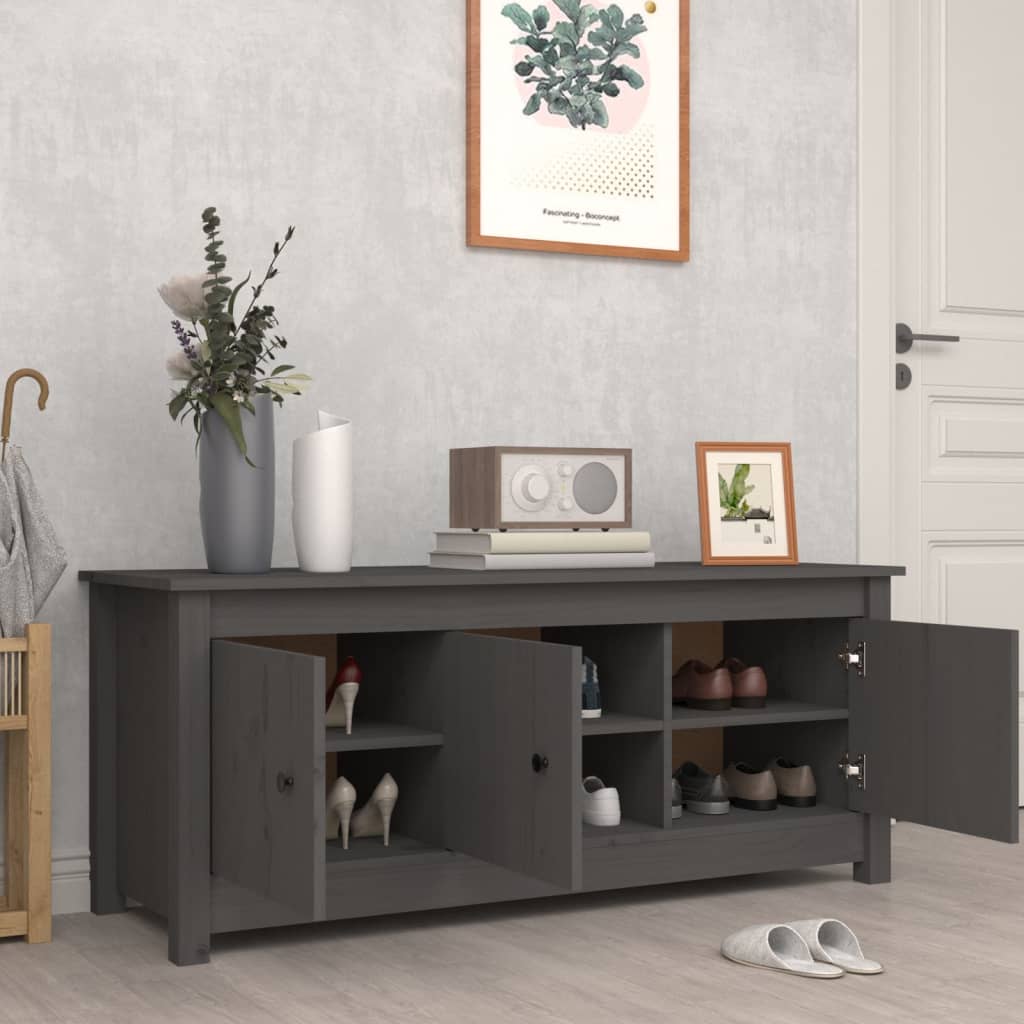 vidaXL Shoe Cabinet Grey 110x38x45.5 cm Solid Wood Pine