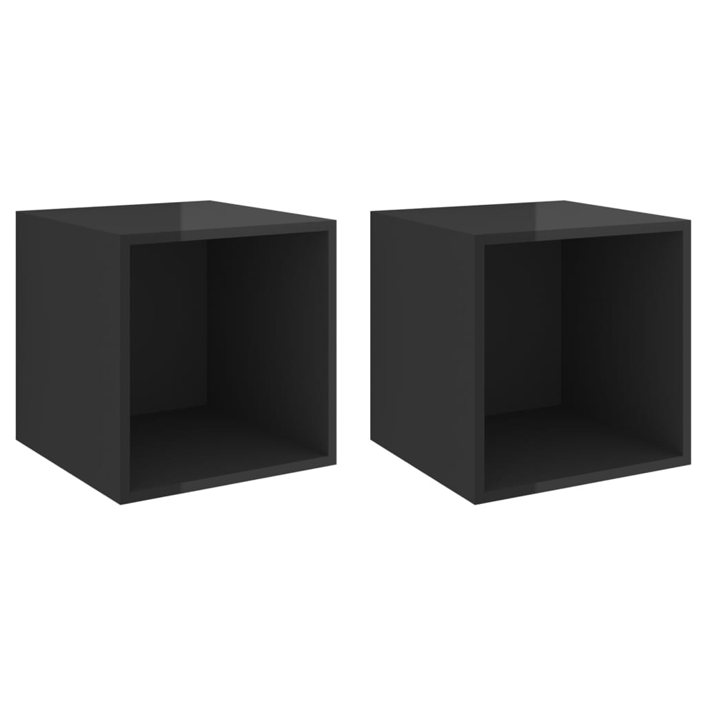 vidaXL Wall Cabinets 2 pcs High Gloss Black 37x37x37 cm Chipboard