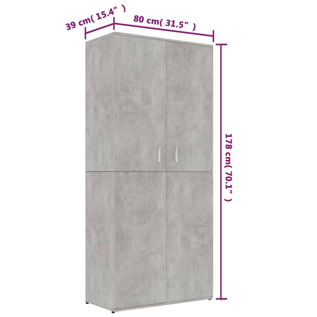 vidaXL Shoe Cabinet Concrete Grey 80x39x178 cm Chipboard