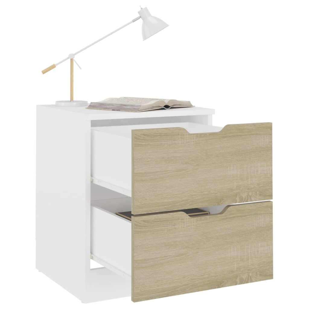 vidaXL Bedside Cabinet White & Sonoma Oak 40x40x50 cm Chipboard
