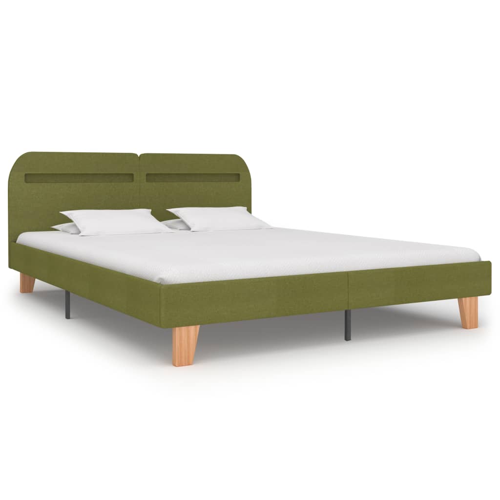 vidaXL Bed Frame with LED Green Fabric 150x200 cm King Size