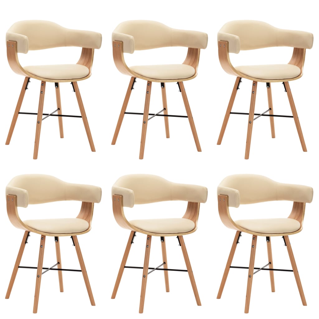 vidaXL Dining Chairs 6 pcs Cream Faux Leather and Bentwood