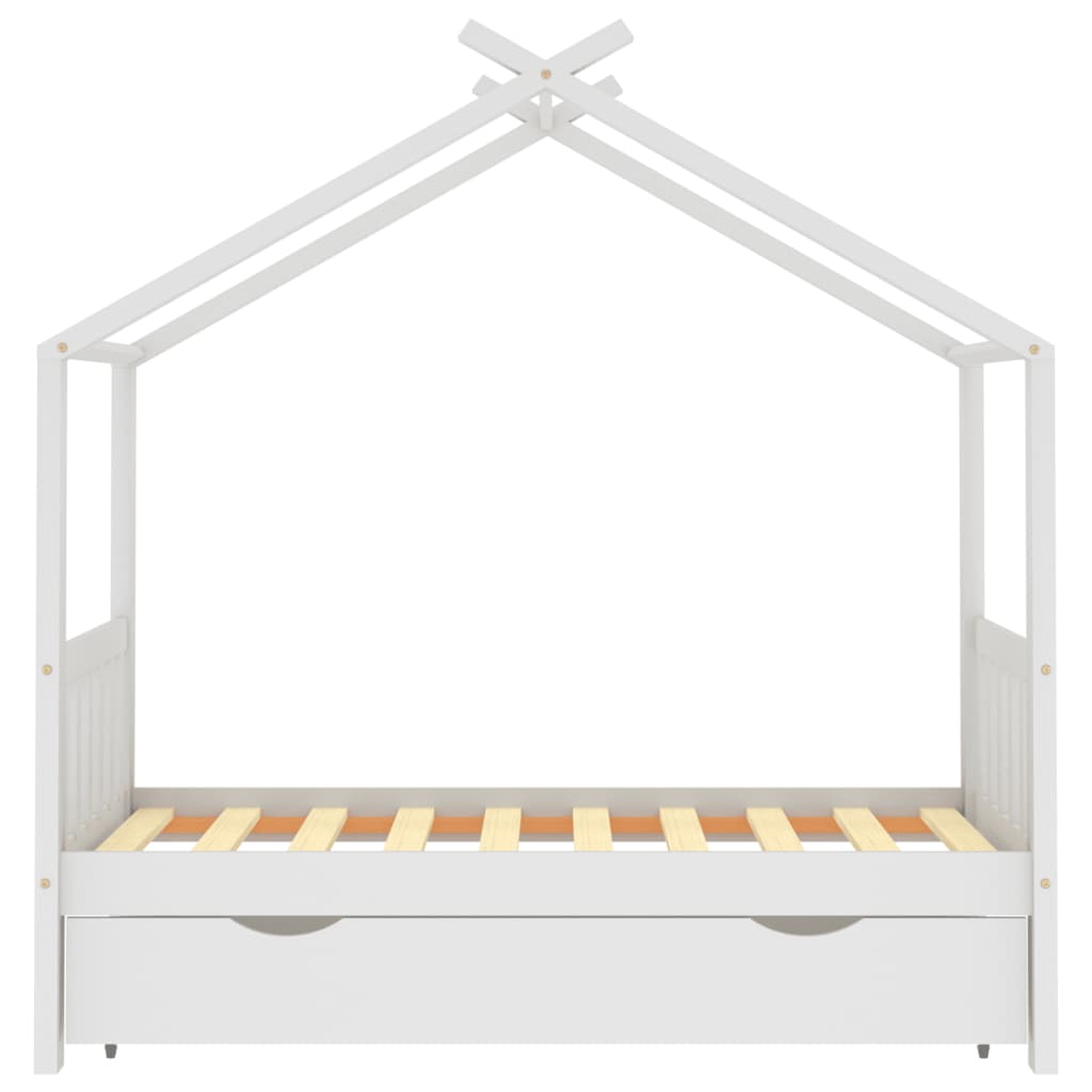 vidaXL Kids Bed Frame with a Drawer White Solid Pine Wood 80x160 cm