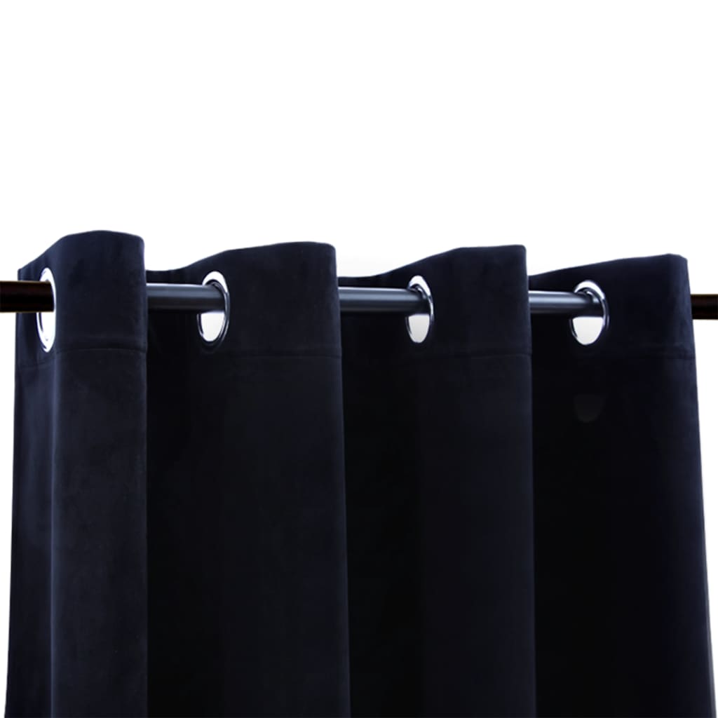 vidaXL Blackout Curtains with Rings 2 pcs Velvet Black 140x175 cm