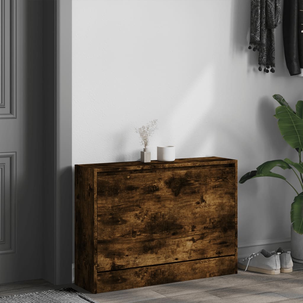 vidaXL Shoe Cabinet Smoked Oak 80x21x57 cm Engineered Wood