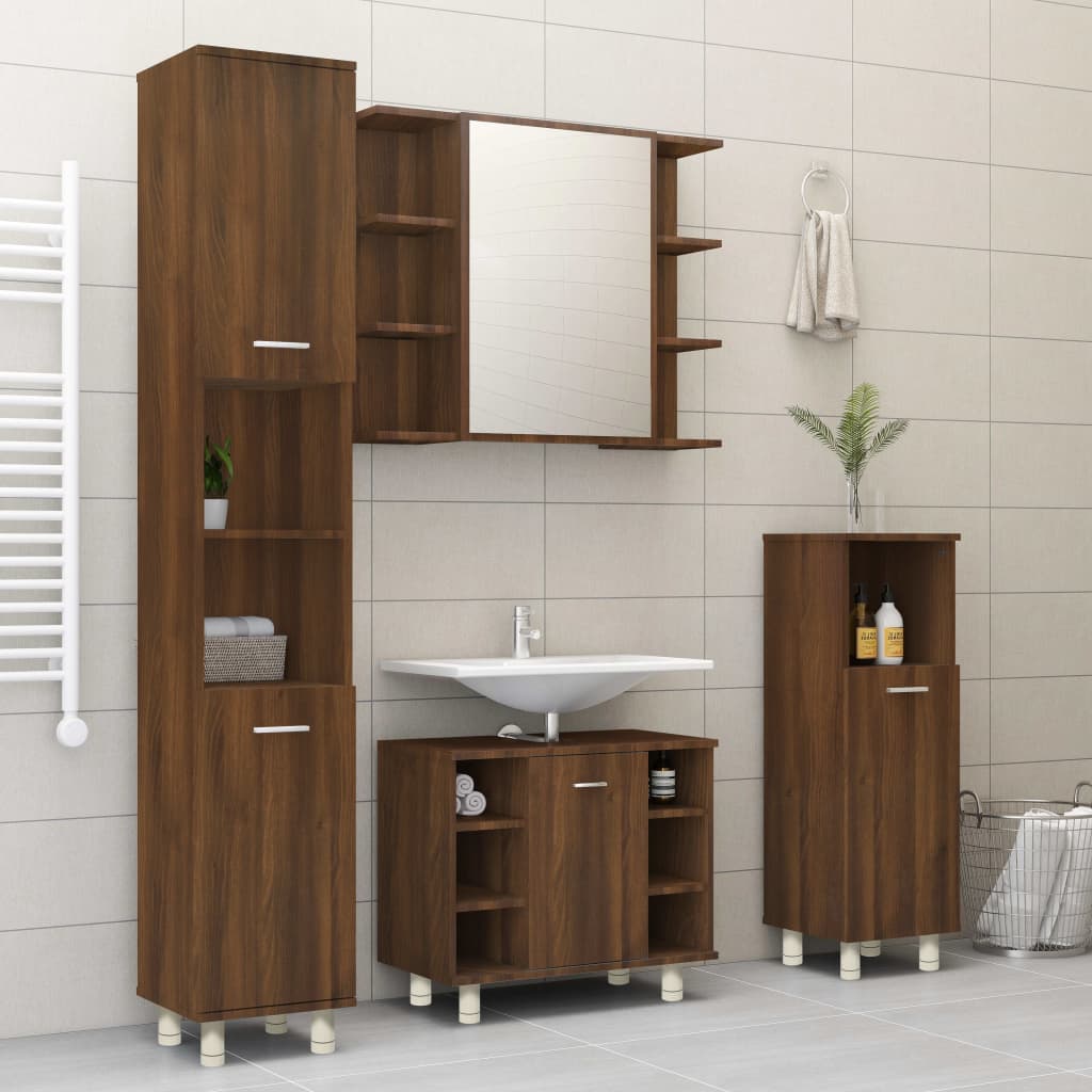vidaXL Bathroom Cabinet Brown Oak 30x30x95 cm Engineered Wood