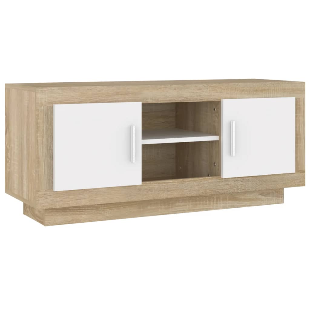 vidaXL TV Cabinet White and Sonoma Oak 102x35x45 cm Engineered Wood