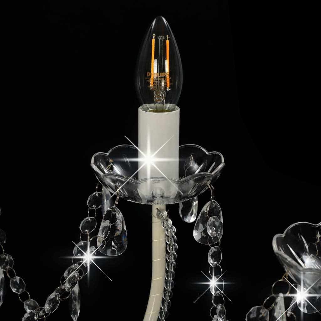 vidaXL Chandelier with Beads White 12 x E14 Bulbs
