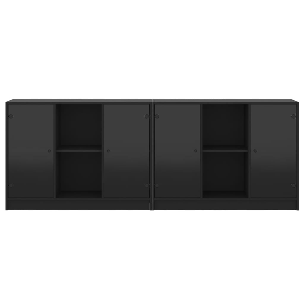 vidaXL Bookcase with Doors Black 204x37x75 cm Engineered Wood