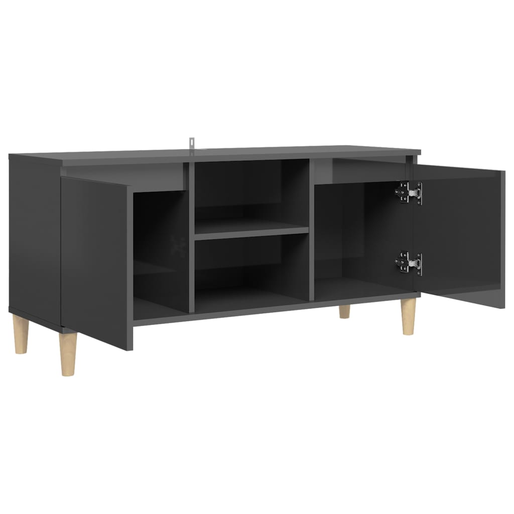 vidaXL TV Cabinet & Solid Wood Legs High Gloss Grey 103.5x35x50 cm