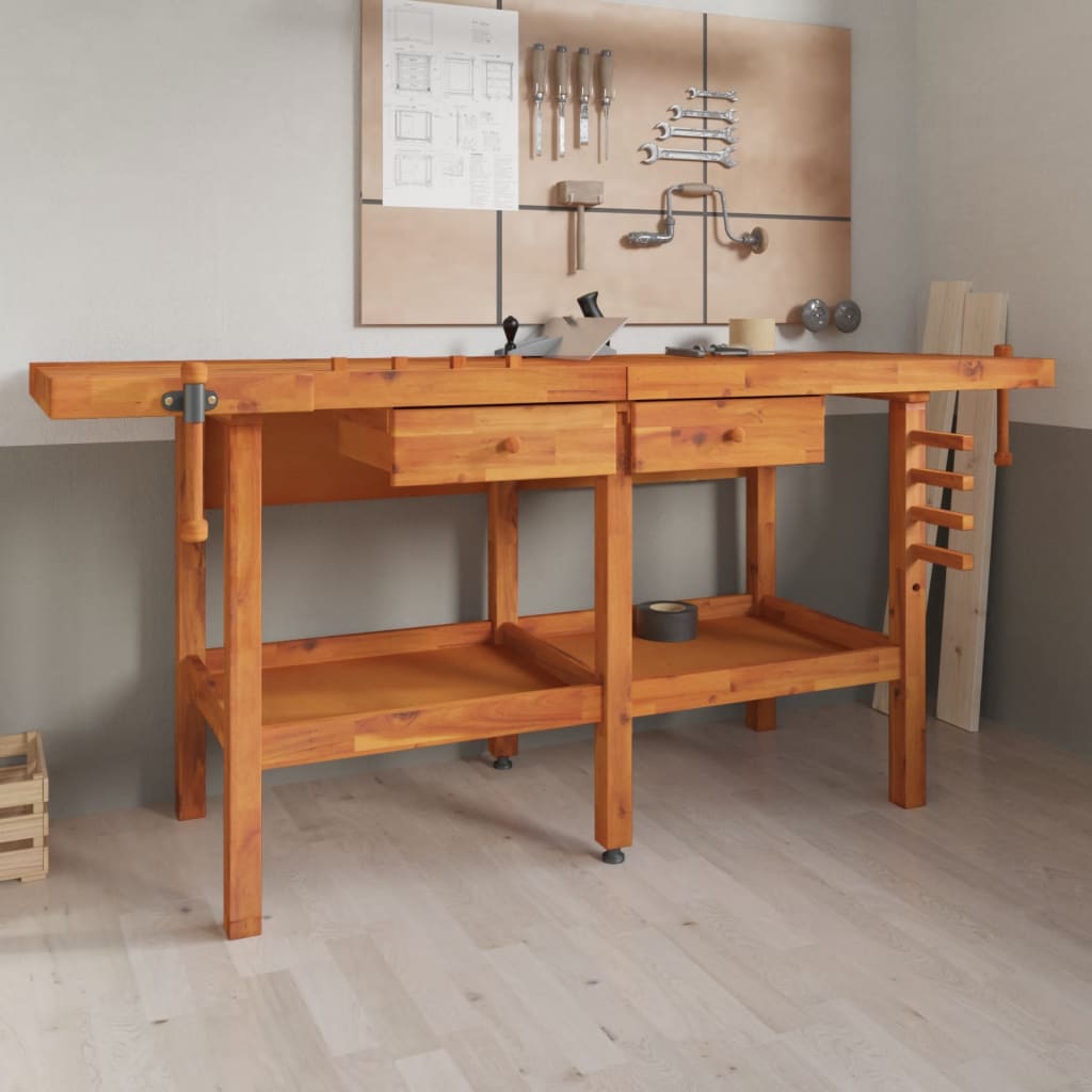 vidaXL Workbench with Drawers and Vices 192x62x83 cm Solid Wood Acacia