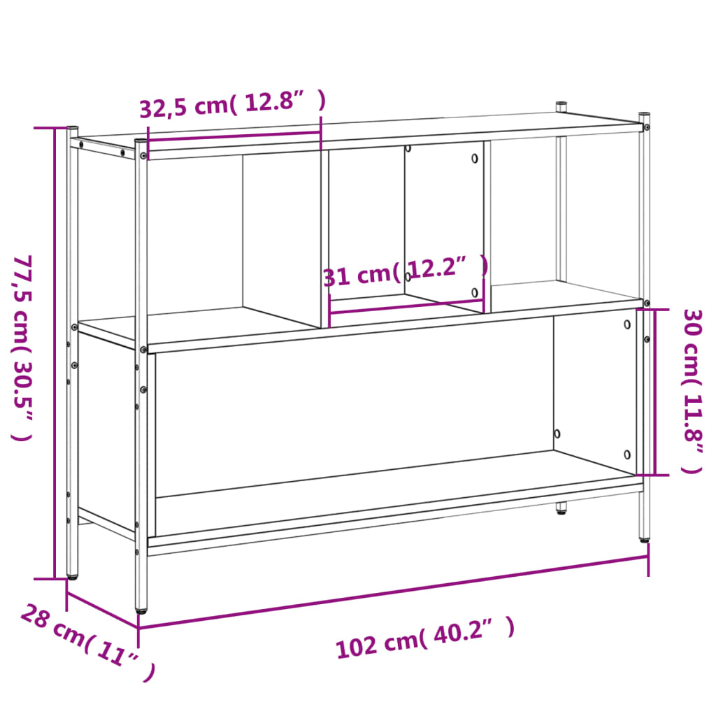 vidaXL Bookcase Sonoma Oak 102x28x77.5 cm Engineered Wood
