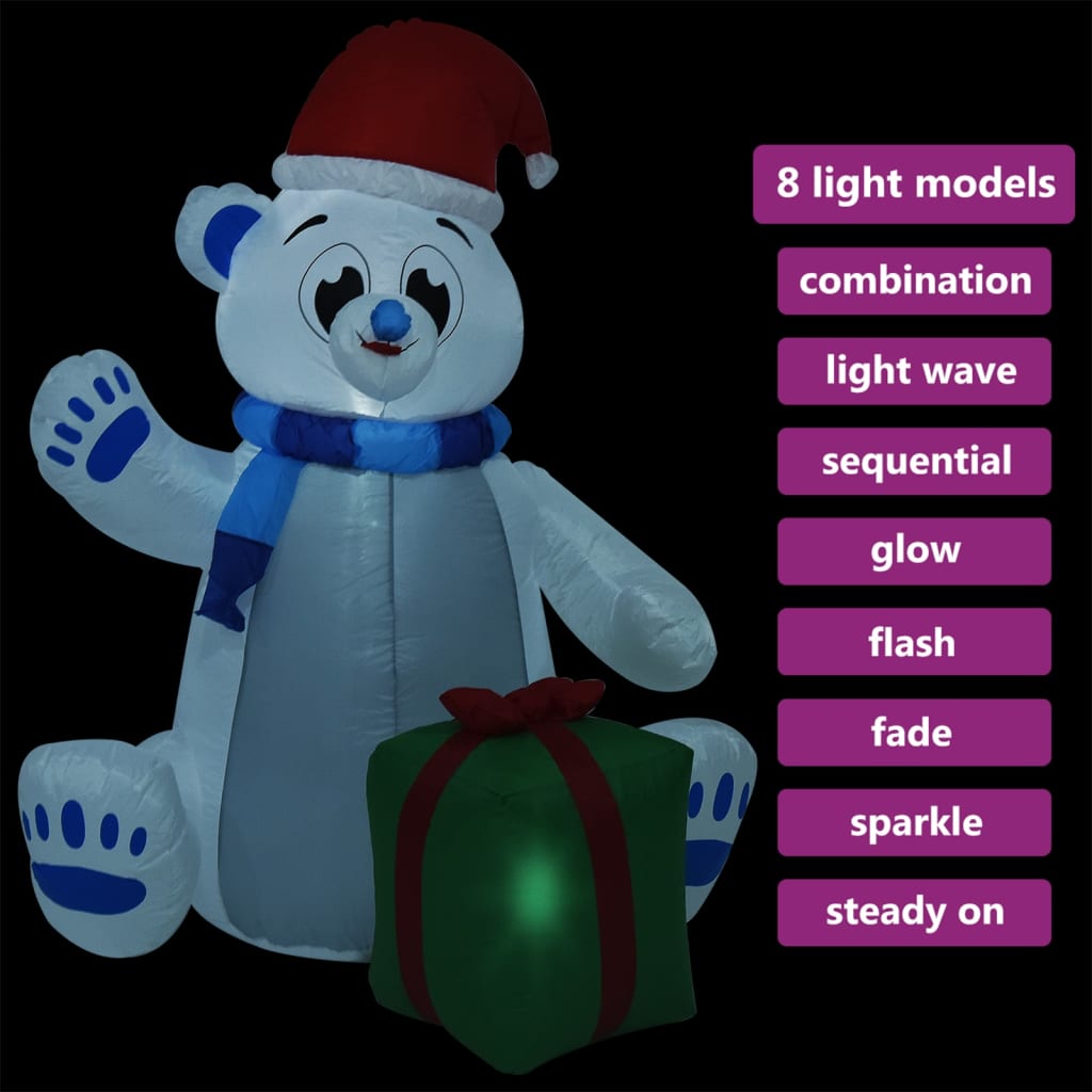 vidaXL Christmas Inflatable Polar Bear LED Indoor and Outdoor 2.4 m