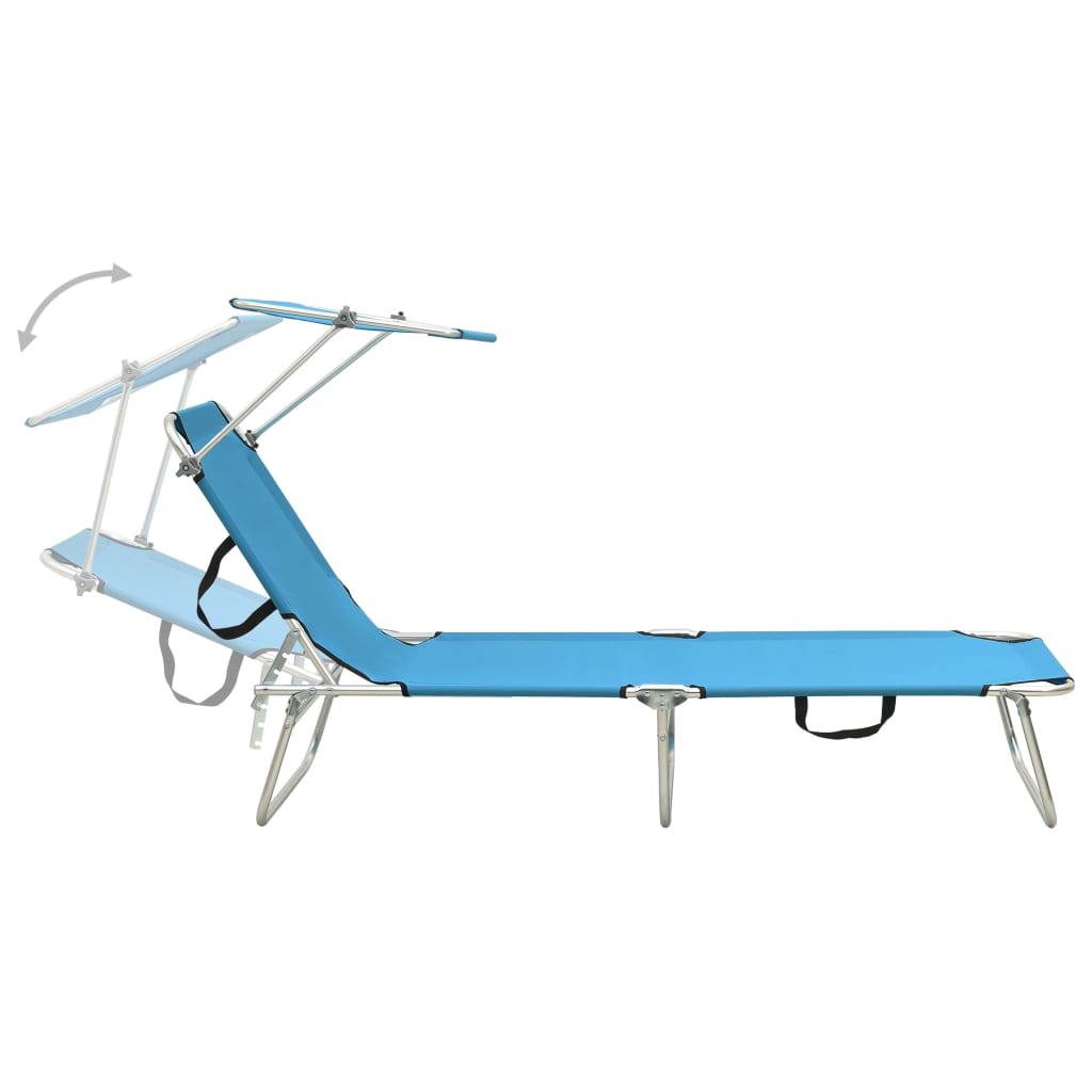vidaXL Folding Sun Lounger with Canopy Steel Turquoise and Blue