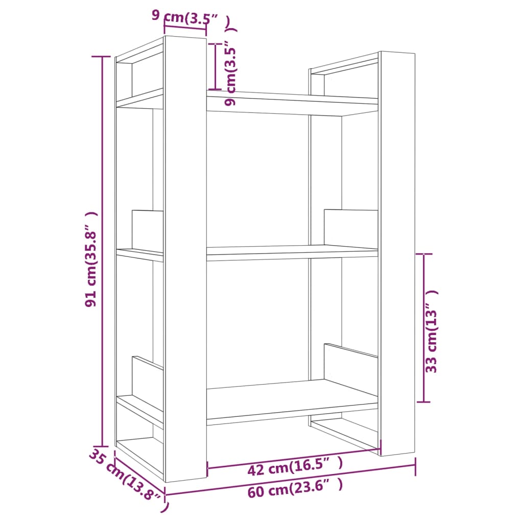 vidaXL Book Cabinet/Room Divider White 60x35x91 cm Solid Wood Pine
