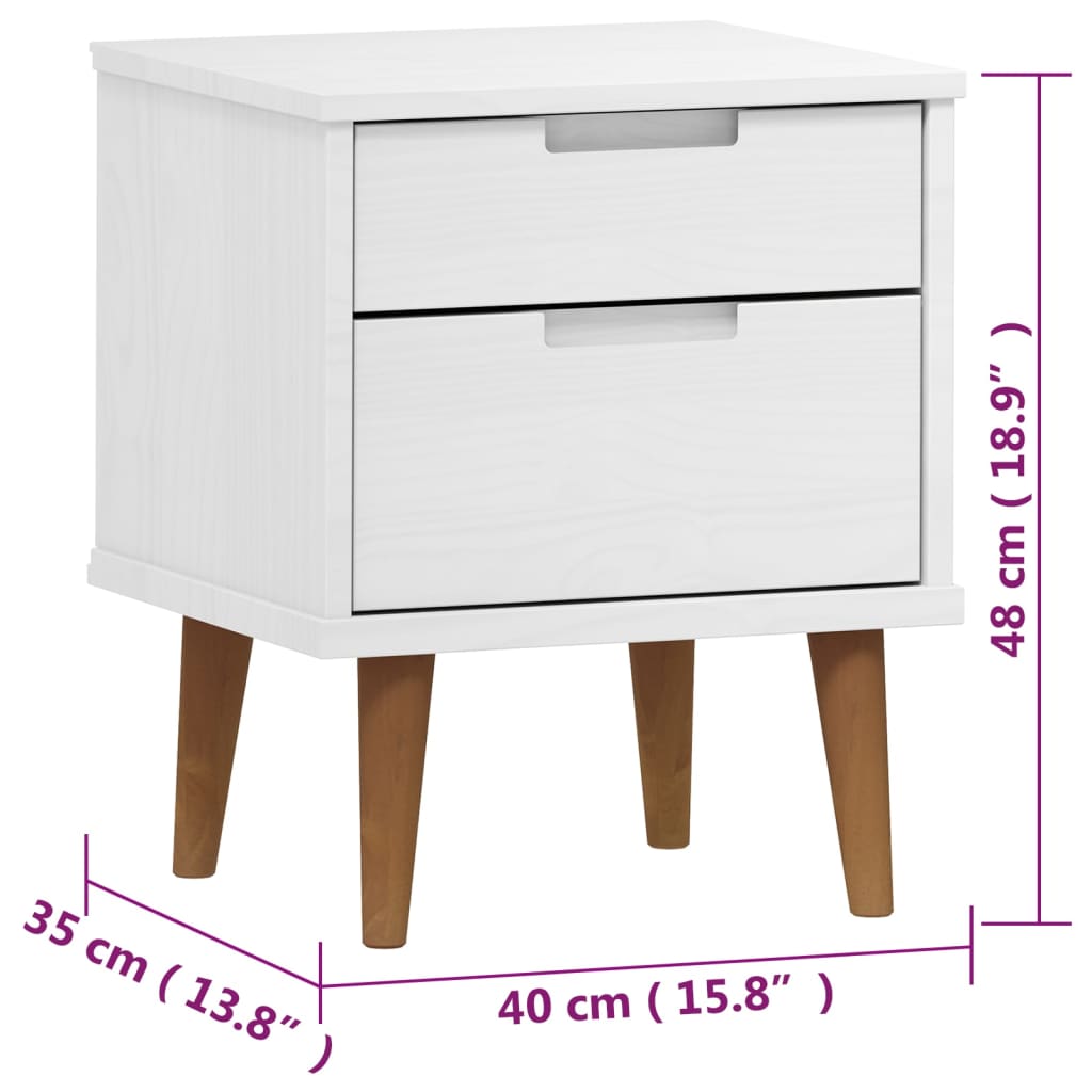 vidaXL Bedside Cabinet MOLDE White 40x35x48 cm Solid Wood Pine