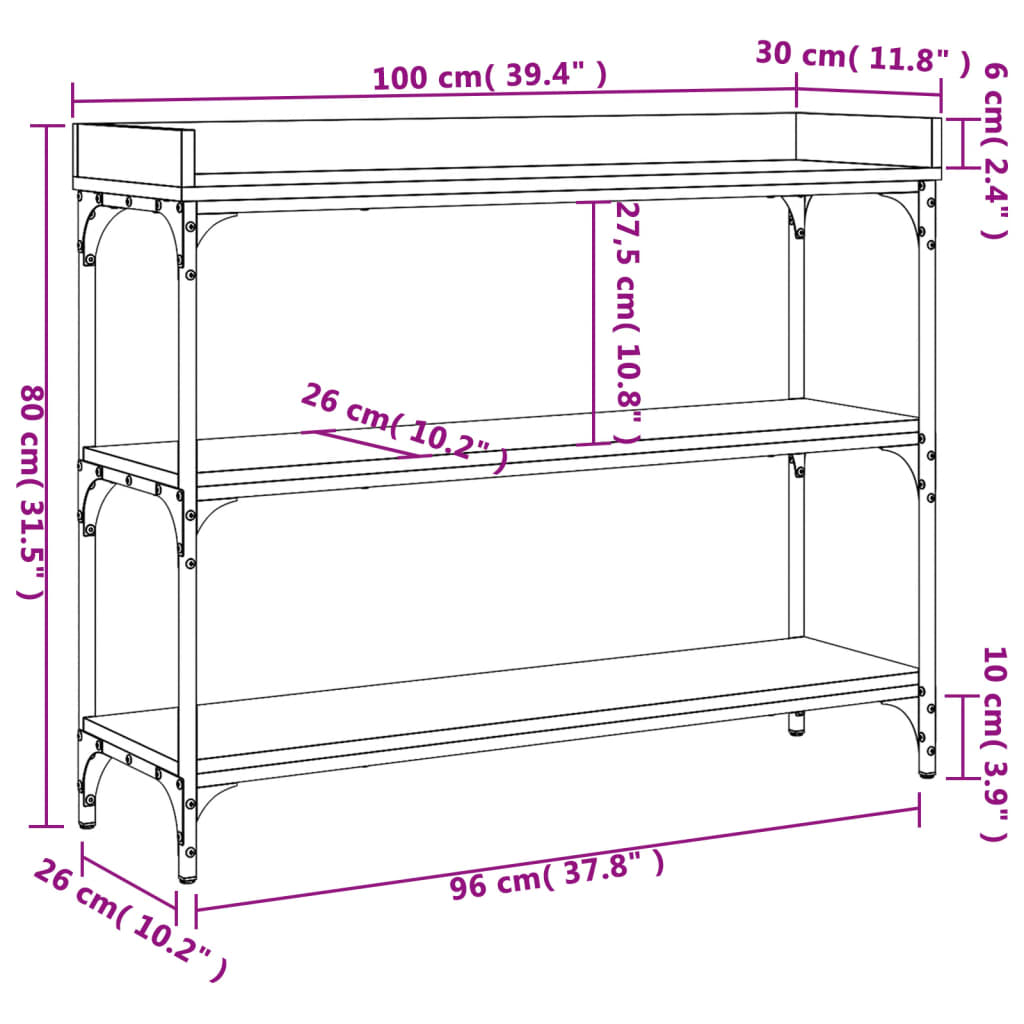 vidaXL Console Table with Shelves Grey Sonoma 100x30x80 cm