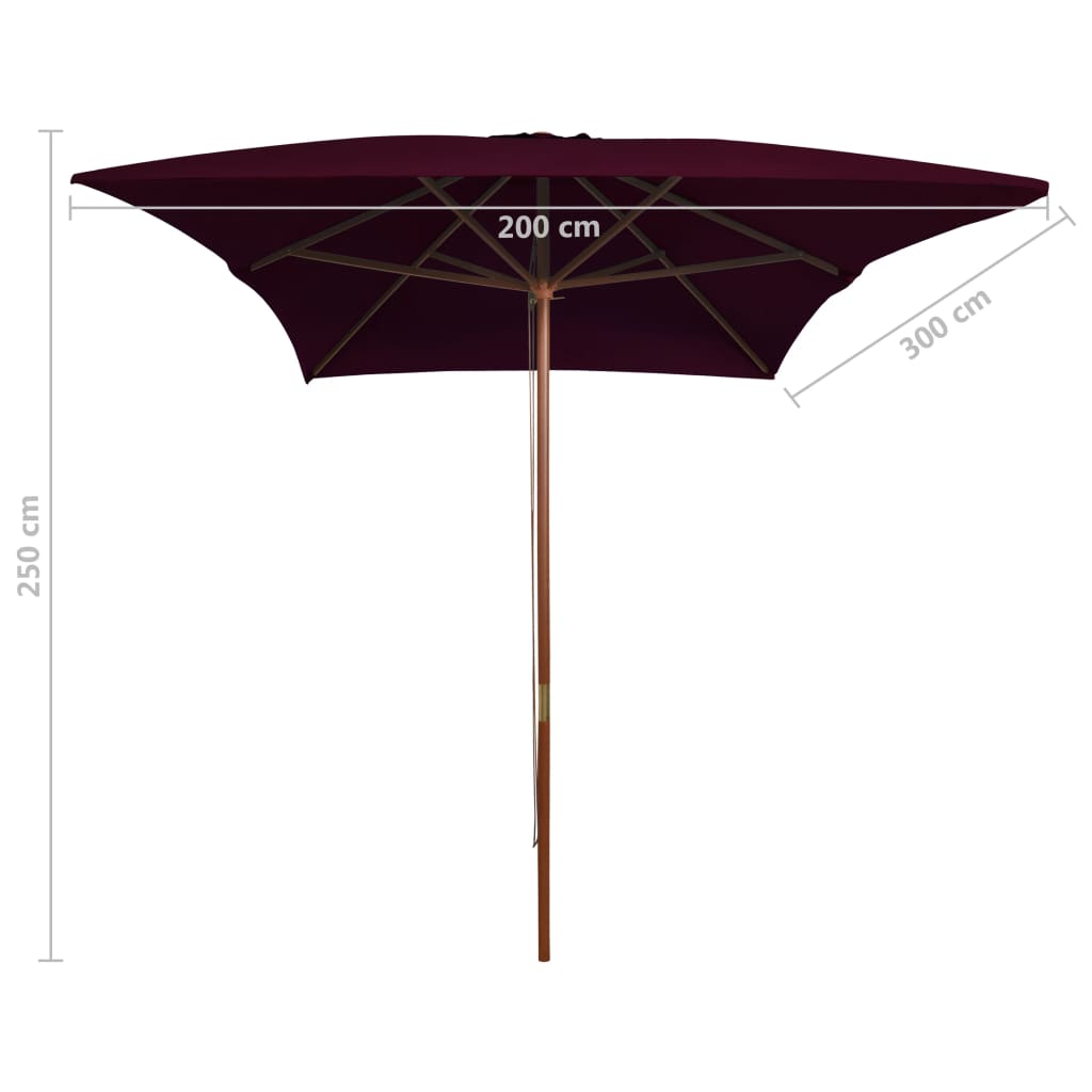 vidaXL Outdoor Parasol with Wooden Pole Bordeaux Red 200x300 cm