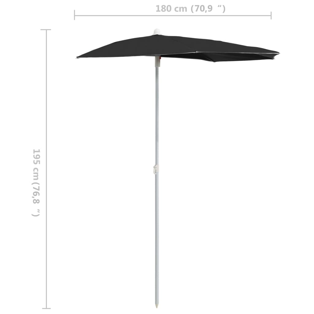 vidaXL Garden Half Parasol with Pole 180x90 cm Black