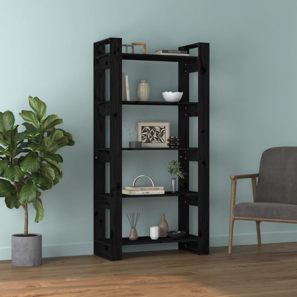 vidaXL Book Cabinet/Room Divider Black 80x35x160 cm Solid Wood