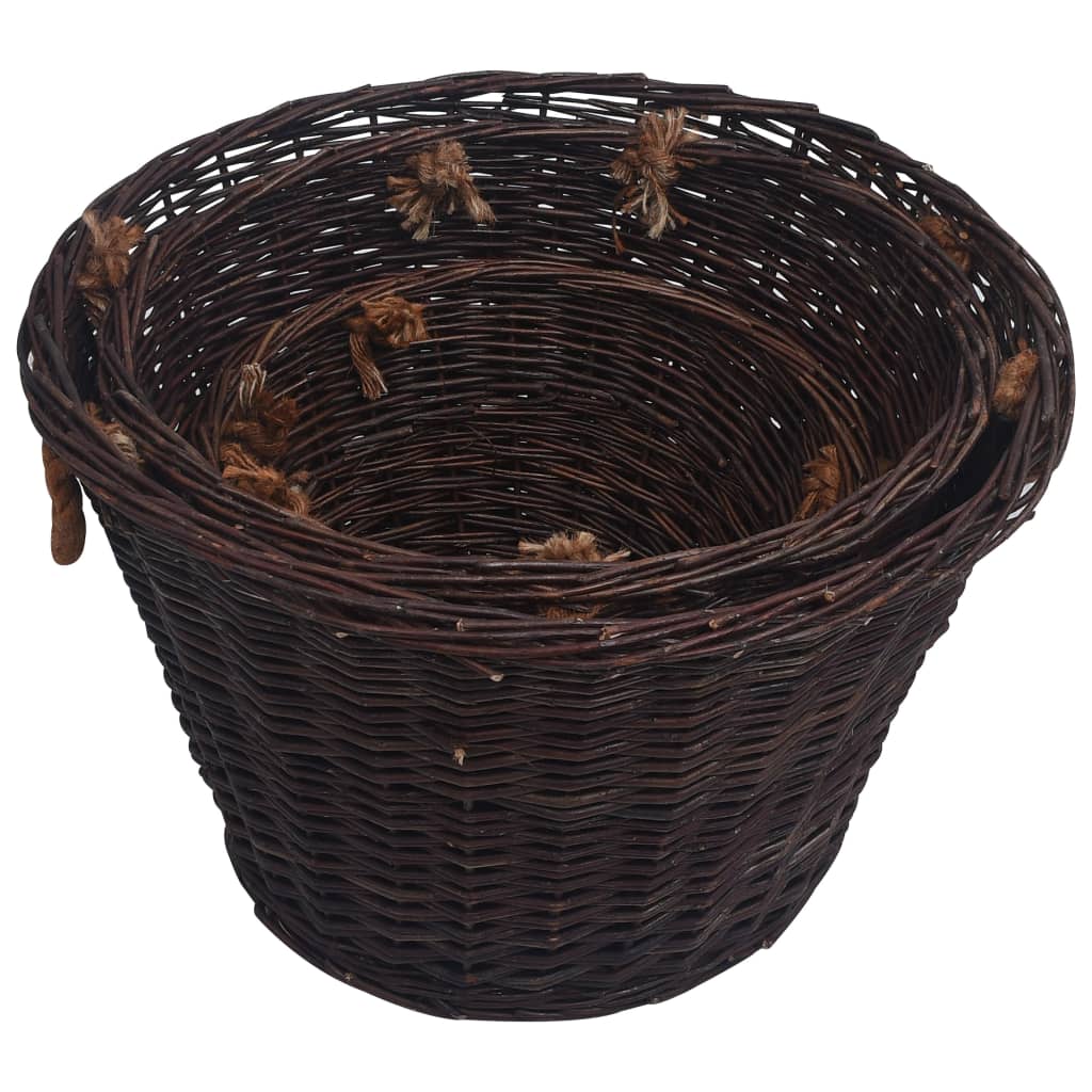 vidaXL 3 Piece Stackable Firewood Basket Set Dark Brown Willow