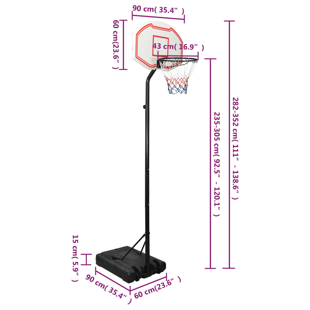 vidaXL Basketball Stand White 282-352 cm Polyethene