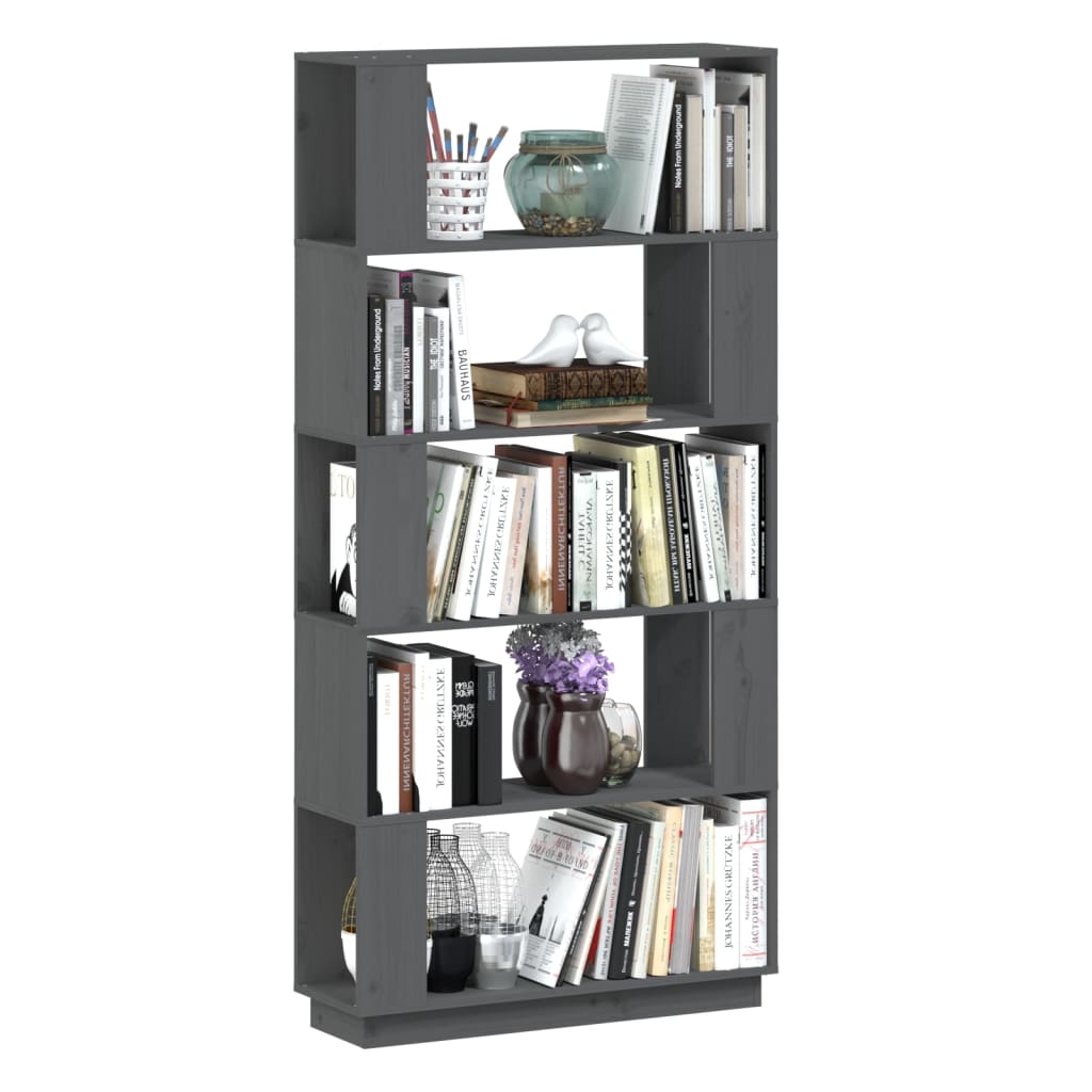 vidaXL Book Cabinet/Room Divider Grey 80x25x163.5 cm Solid Wood Pine